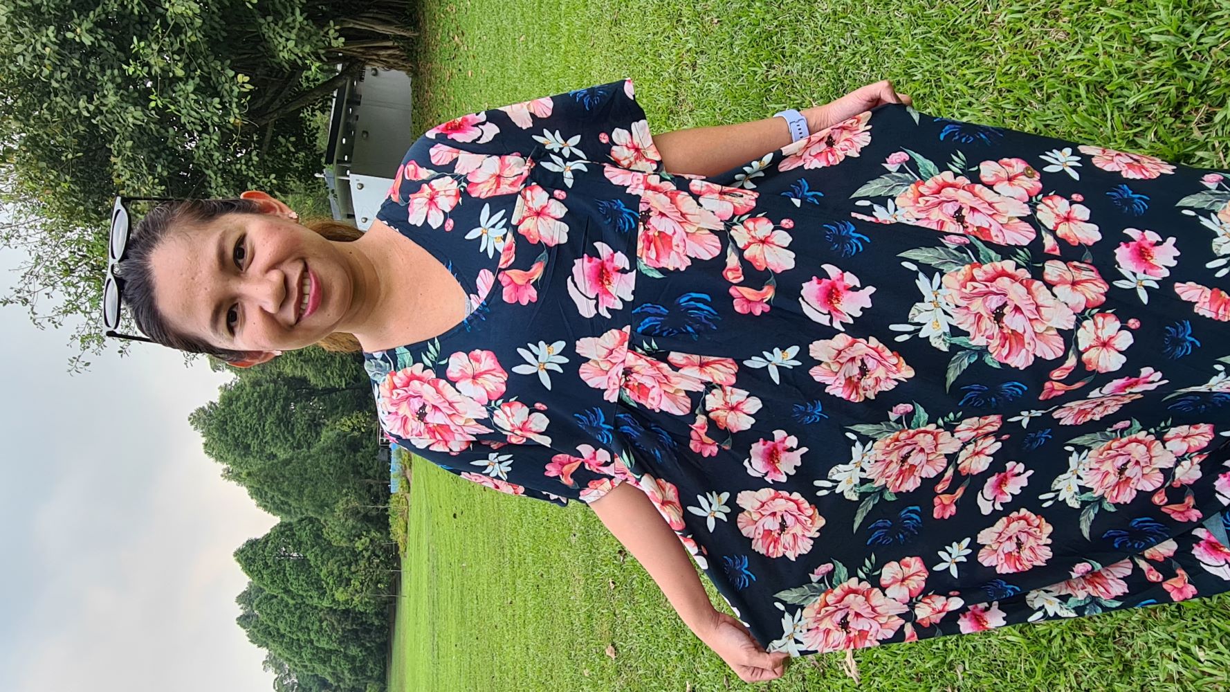 Organic cotton dark blue front wrap dress